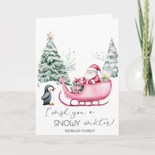  Santa Claus,Sleigh,Penguin,Forest Holiday Card (Front)