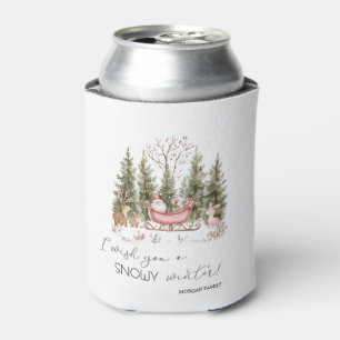 Santa Claus,Sleigh,Presents Forest Christmas Can Cooler