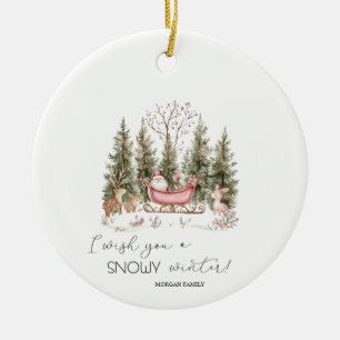 Santa Claus,Sleigh,Presents Forest Christmas Ceramic Ornament