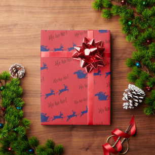 Santa Claus Sleigh Reindeer Christmas Red Seamless Wrapping Paper