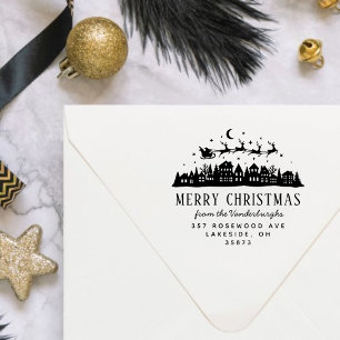 Santa Claus Sleigh Reindeer Custom Return Address Rubber Stamp
