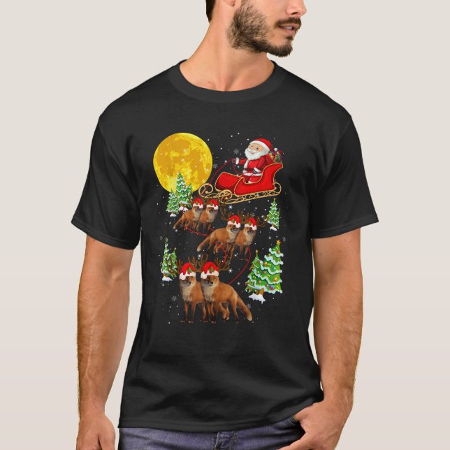 Santa Claus Sleigh Reindeer Foxes Xmas Pajama Chri T-Shirt (Front)