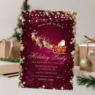 Santa Claus Sleigh Reindeer Stars Company Party  Invitation