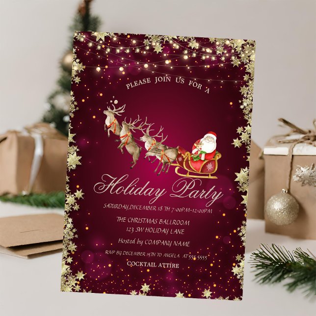 Santa Claus Sleigh Reindeer Stars Company Party  Invitation (Creator Uploaded)