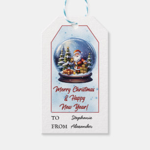 Santa Claus Snow Globe   Christmas &  New Year Gift Tags