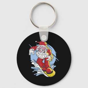 Santa Claus Snowboarding Christmas Snowboard Sport Key Ring