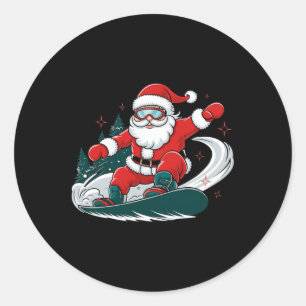 Santa Claus Snowboarding Fun Christmas Winter Spor Classic Round Sticker