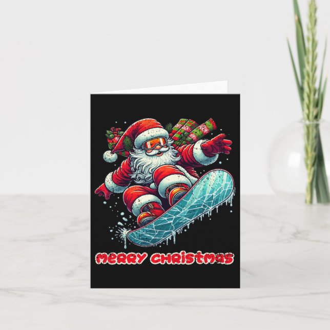 Santa Claus Snowboarding Merry Christmas Winter Ho Card (Front)