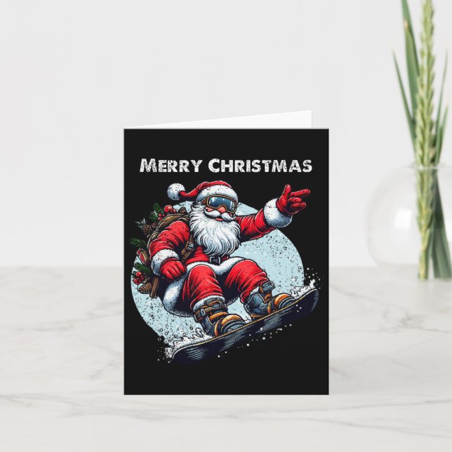 Santa Claus Snowboarding Merry Christmas Winter Ho Card (Front)