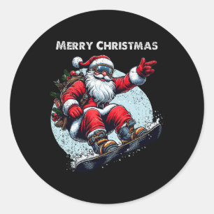 Santa Claus Snowboarding Merry Christmas Winter Ho Classic Round Sticker