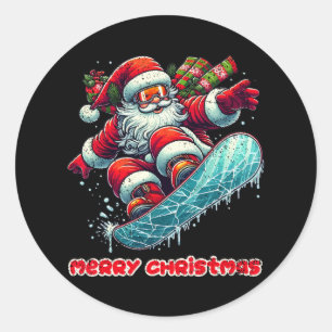 Santa Claus Snowboarding Merry Christmas Winter Ho Classic Round Sticker