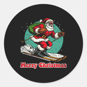 Santa Claus Snowboarding Merry Christmas Winter Ho Classic Round Sticker