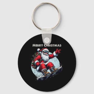 Santa Claus Snowboarding Merry Christmas Winter Ho Key Ring