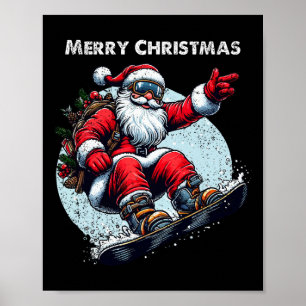 Santa Claus Snowboarding Merry Christmas Winter Ho Poster