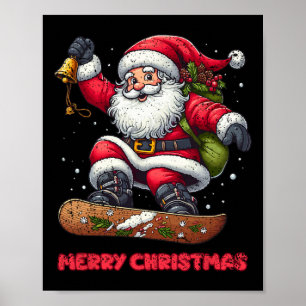 Santa Claus Snowboarding Merry Christmas Winter Ho Poster