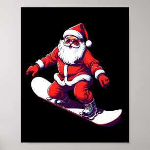 Santa Claus Snowboarding On Christmas Eve Poster