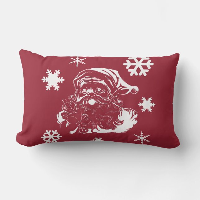 Santa Claus Snowflakes Christmas red Throw Pillow (Front)