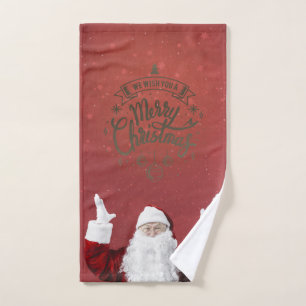 Santa Claus,Snowflakes,Red Bath Towel Set