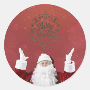 Santa Claus,Snowflakes,Red   Classic Round Sticker