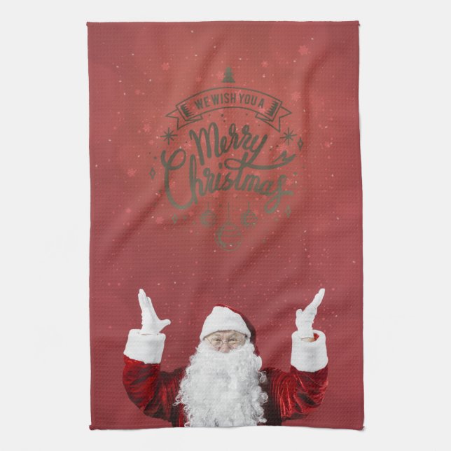 Santa Claus,Snowflakes,Red  Tea Towel (Vertical)
