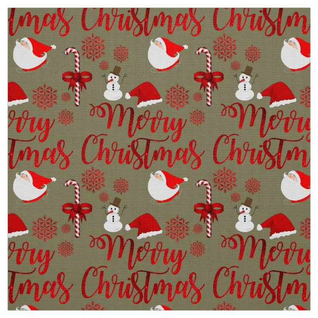 Santa Claus Snowman Candy Cane Christmastide Fabric (Swatch)