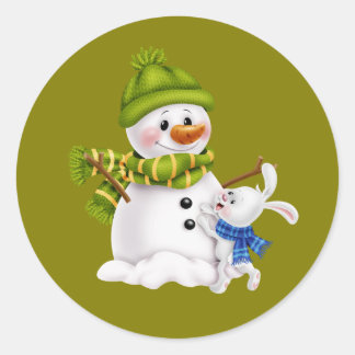 Santa Claus Snowman Christmas &  Classic Round Sticker