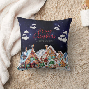 Santa Claus, Snowman Festive Christmas Holiday Cushion