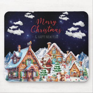 Santa Claus, Snowman Festive Christmas Holiday Mouse Pad