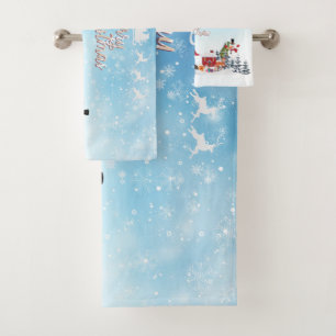 Santa Claus, Snowman Merry Christmas Holiday Bath Towel Set
