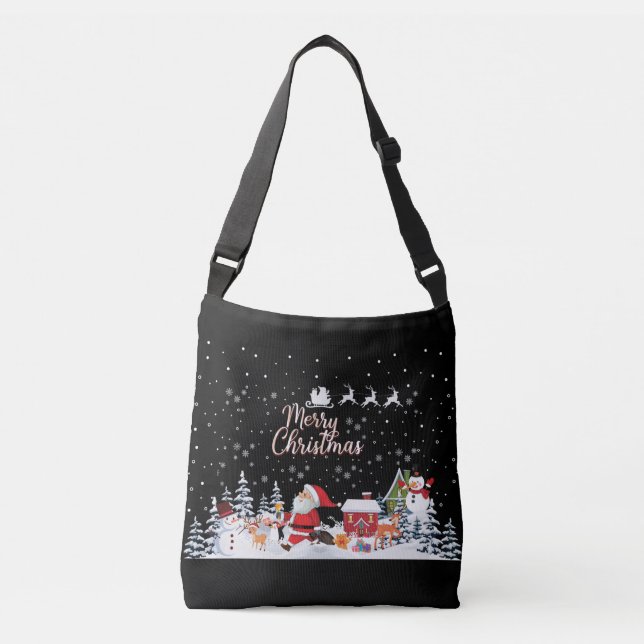 Santa Claus, Snowman Merry Christmas Holiday Crossbody Bag (Front)