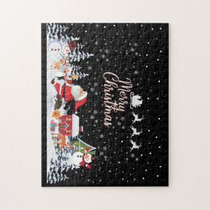 Santa Claus, Snowman Merry Christmas Holiday Jigsaw Puzzle
