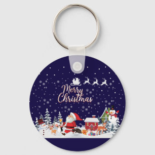 Santa Claus, Snowman Merry Christmas Holiday Key Ring
