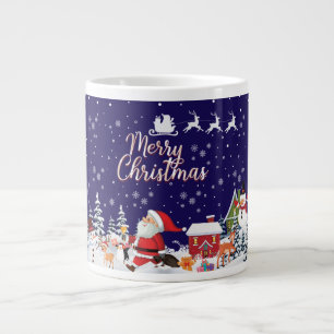 Santa Claus, Snowman Merry Christmas Holiday Large Coffee Mug