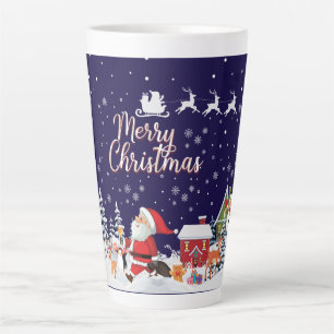 Santa Claus, Snowman Merry Christmas Holiday Latte Mug