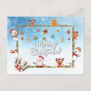 Santa Claus, Snowman Merry Christmas Holiday Postcard