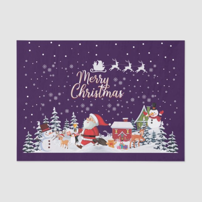 Santa Claus, Snowman Merry Christmas Holiday Tissue Paper (Front)