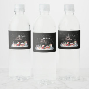 Santa Claus, Snowman Merry Christmas Holiday Water Bottle Label