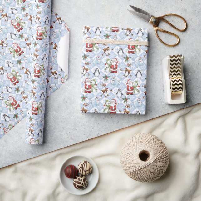 Santa Claus, Snowman, Reindeer, Cat Wrapping Paper (Crafts)