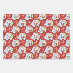 Santa Claus, Snowman, Santa Cat Wrapping Paper