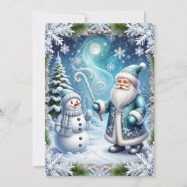 🎄❄️ Santa Claus & Snowman Winter Holiday Magic Card (Front)