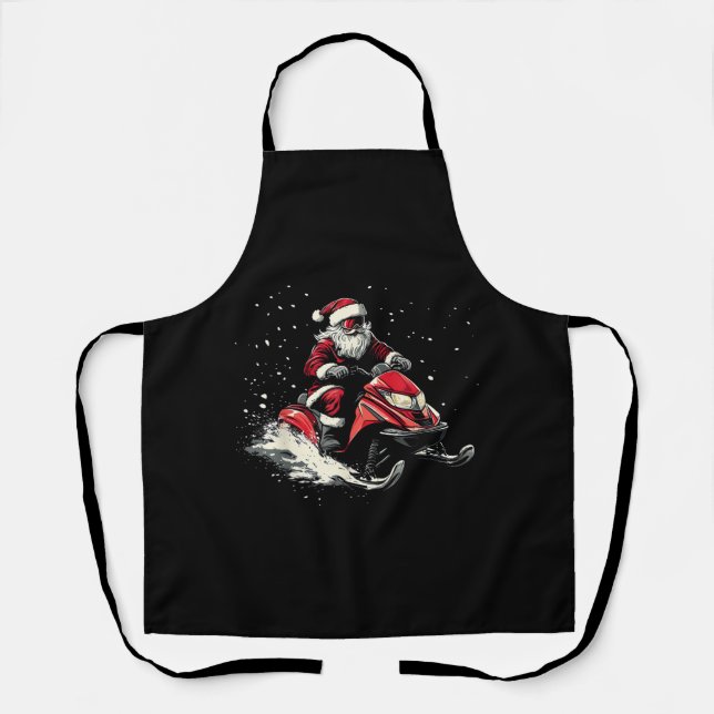 Santa Claus Snowmobile Motor Sled Funny Christmas Apron (Front)
