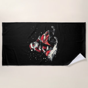 Santa Claus Snowmobile Motor Sled Funny Christmas Beach Towel