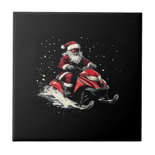 Santa Claus Snowmobile Motor Sled Funny Christmas Ceramic Tile