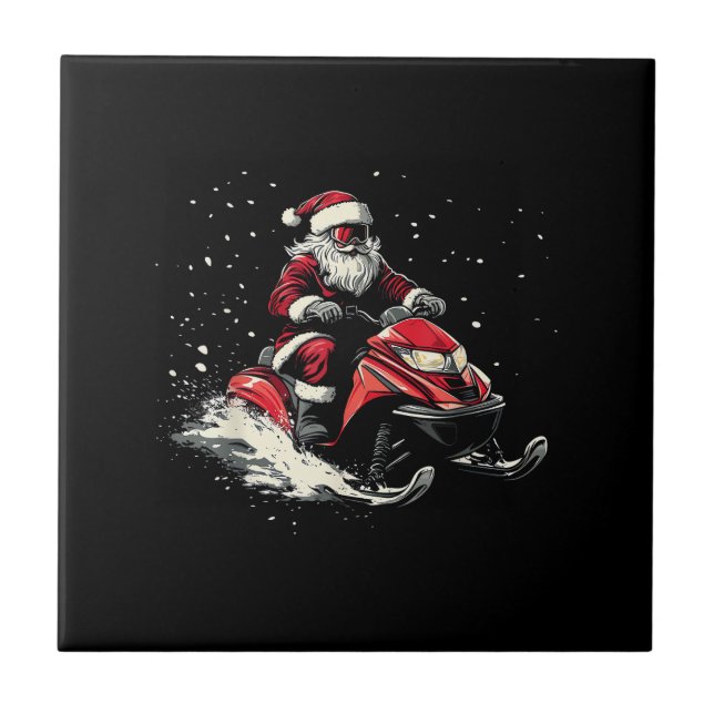 Santa Claus Snowmobile Motor Sled Funny Christmas Ceramic Tile (Front)