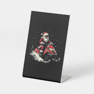 Santa Claus Snowmobile Motor Sled Funny Christmas Pedestal Sign