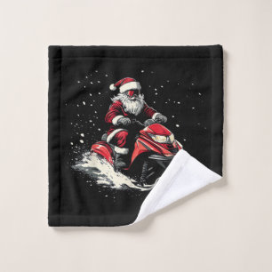 Santa Claus Snowmobile Motor Sled Funny Christmas Wash Cloth