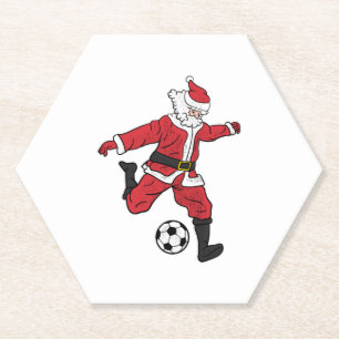 Santa Claus Soccer Christmas Gift & Present Paper Coaster