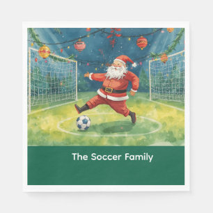 Santa Claus Soccer Christmas Party Napkin