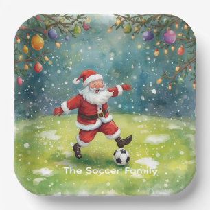 Santa Claus Soccer Christmas Party Paper Plate