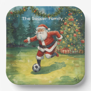 Santa Claus Soccer Christmas Party Paper Plate